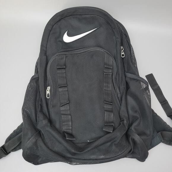 VTG Y2K Nike Mesh See Through Backpack Black 4 Pockets 18x13x5 - Picture 1 of 13